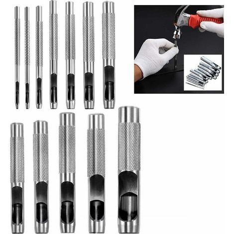TRADE SHOP - Set 12 Fustelle Punzoni In Acciaio Per Cuoio Lamiere Stoffa Pelle Legno 3-19 Mm - (1/4)
