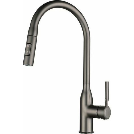 Monobloc kitchen faucet with pull-out spray 360° swivel matt stainless steel kitchen faucet 2 functions Gun Gray (1/4)