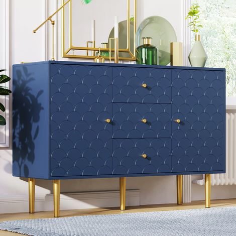 MEUBLIV Aparador 120x40x83 cm azul marino – 2 puertas, 3 cajones, almacenaje (1/5)
