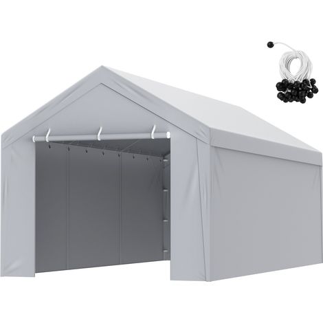 Toile d'auvent de rechange pour abri de voiture, 6,1 x 3 m, bâche de garage top+paroi latérale, imperméable et protégée contre UV, installation facile élastiques à boule, gris (cadre non inclus) (1/5)