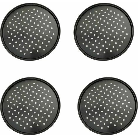 Plaque à pizza perforée de 32 cm de diamètre, antiadhésive, chauffe uniformément, rebord de 1,5 cm de hauteur, noire. (1/5)