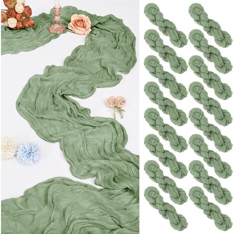 Juego de 16 caminos de mesa de gasa, 3 m de largo, verde salvia, estilo bohemio rústico, 50 x 300 cm, camino de mesa largo para bodas, despedidas de soltera y decoración de mesas. (1/5)
