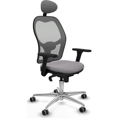 Jorquera sincro malla gris similpiel gris brazos 3D base aluminio cabecero fijo ruedas 65mm engomada (1/5)