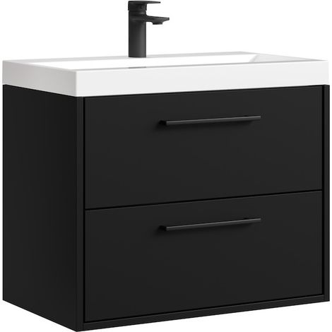 Set mobili da bagno Florence 01 60 cm – Nero opaco – Mobile lavabo sospeso con chiusura ammortizzata