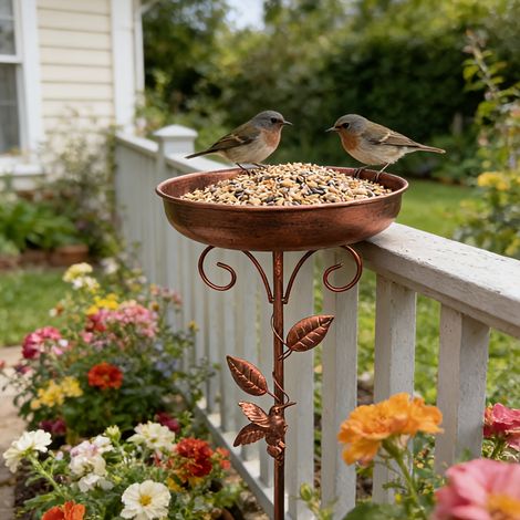 Bain et mangeoire vintage en fer pour oiseaux, avec tuteur, pour la décoration de jardin