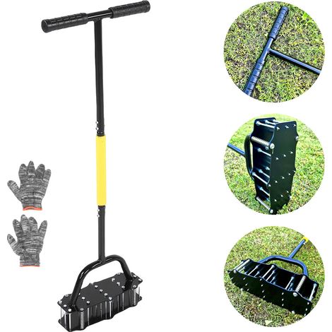 Aérateur Gazon, 100cm Aérateurs Gazon Manuels avec Outil de Nettoyage, Aérateur de Pelouse Manuel pour Entretien Jardin/Cour, Aérateur de Pelouse, Poignée en T Antidérapante