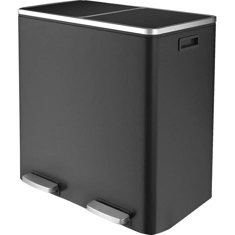 Poubelle de cuisine, acier inoxydable, couvercle à fermeture douce, noir, 60L-c (1/2)