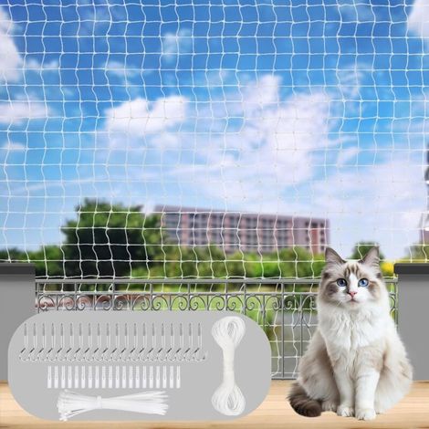0 – Filet de protection pour chat balcon 3 x 2 m – Nylon et acier inoxydable – Résistant aux intempéries – Installation sans perçage (1/4)