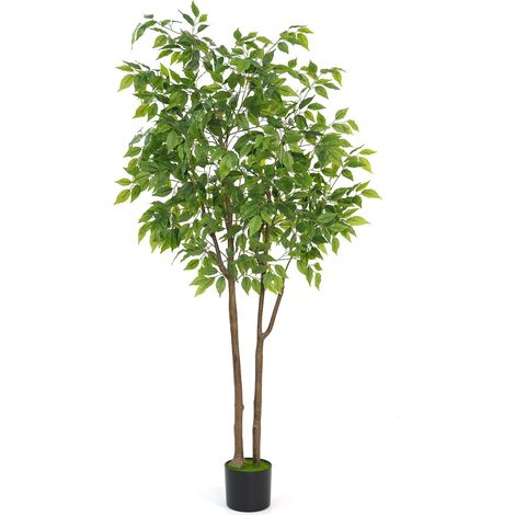 Ficus artificiel réaliste en pot – Plante décorative avec troncs courbés et feuilles de soie, entretien facile, idéal intérieur/bureau, parfait pour salon ou espace professionnel – 160 cm (1/5)