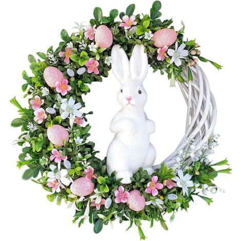 [Cadeaux de Pâques]Couronne de Pâques à suspendre à une porte, couronne d'œufs de Pâques avec œuf de lapin de Pâques en acrylique, couronne de printemps pour intérieur et extérieur, décoration de port (1/5)