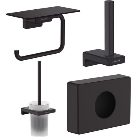 HANSGROHE Escobillero Addstoris + Portarrollos con estante + Reserva portarrollos + Dispensador negro mate