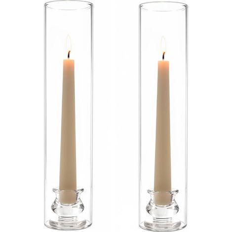 Lot De 2 Bougeoirs Cylindriques En Verre, Bougeoirs Pour Bougies Coniques, Bougeoirs En Verre Avec Manchon Coupe-Vent Pour Fêtes En Extérieur, Mariages, Noël, Décoration Intérieure (1/5)