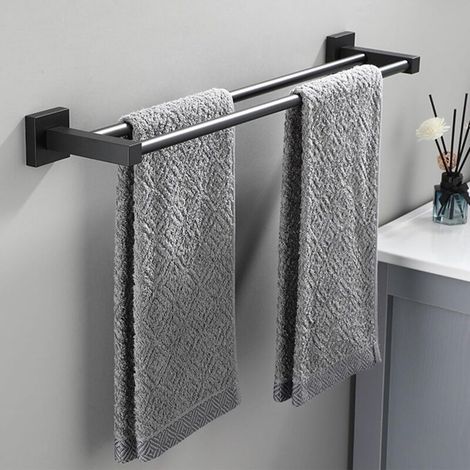 Porte-serviettes mural sans perçage, noir, pour salle de bain et cuisine, 40 cm