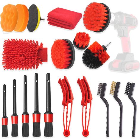 Autoreinigungsbürsten-Set, 19-teiliges Detail-Autobürsten-Set, Innen- und Außenreinigungsbürsten-Set, Reinigungsbürste für Bohrmaschinen, Felgenreinigungsbürste