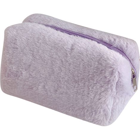 Plush Makeup Bag Lovely Soft Plush Fluffy Makeup Bag Fluffy Makeup Bag Portable Cosmetics Bag for Girls Light Purple (1/5)