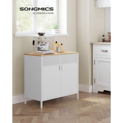 SONGMICS Mobile, Organizzatore, Armadio in Metallo, con Doppia Anta, Chiusura Magnetica, Ripiani Regolabili, Struttura in Acciaio, Colore Naturale e Bianco (1/5)