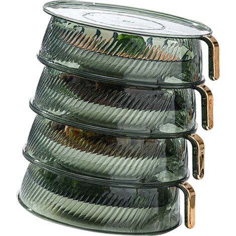 Couvercle alimentaire vert transparent isolant thermique empilable multicouche anti-poussière pour légumes, 4 niveaux (1/5)