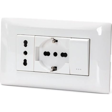 Aigostar Placca Placchetta Completa 1 Prese Bipasso 1 Shuko 1 Interruttore 504