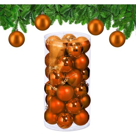 Relaxdays Set 30 Bolas Navidad, Decoración Navideña, 6 cm, Brillante, Adornos Árbol, Plástico Irrompible, Naranja (1/5)