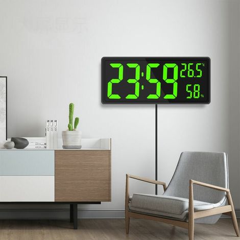 YMYNY Digitaluhr mit großem Display, große digitale Wanduhr mit Temperatur und Luftfeuchtigkeit, digitale Wanduhr mit LED-Ziffern für Schlafzimmer, Büro, klare Ablesung für Senioren, Grün (1/4)
