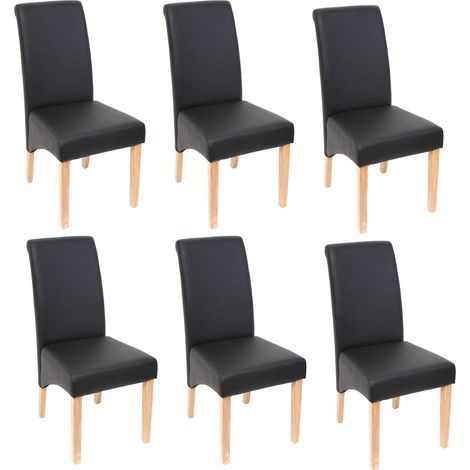 Set 6 sedie sala da pranzo angoli e bordi arrotondati gambe in legno chiaro nero opaco PVC 040000741
