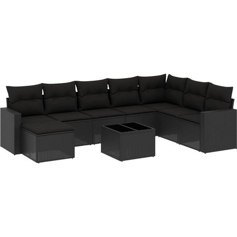Set de sofás de jardín 8 piezas y cojines ratán sintético negro vidaXL (1/3)