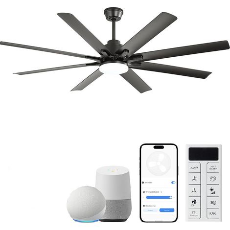 CHICFURN Ventilador de techo de 66 pulgadas, 8 aspas, motor DC silencioso y reversible, mando a distancia, temporizador 1/4/8 h, diseño moderno negro (1/5)