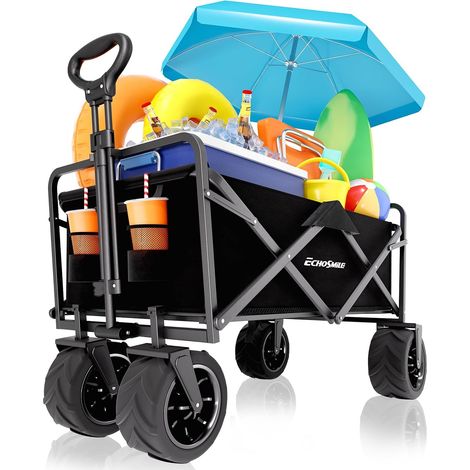 Chariot Pliable avec Poignée Réglable, Grandes Roues Pivotantes à 360°, Capacité de 160 KG, Chariot Tout-Terrain pour la Plage, Le Camping (1/5)
