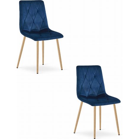 Silla LIBRA - terciopelo azul marino / patas color madera x 2 (1/5)