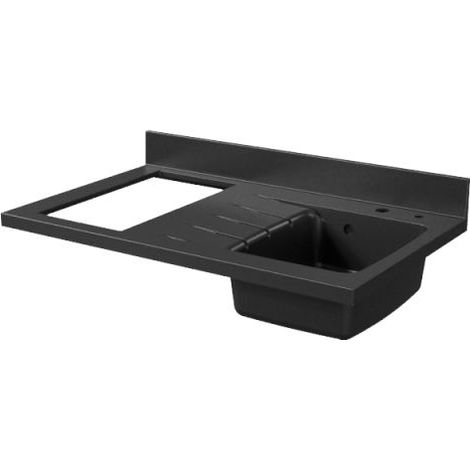 Cuisibane – Plan de travail monobloc en quartz 100 cm – Évier à droite – Coloris noir – Crédence arrière intégrée – Vidage automatique