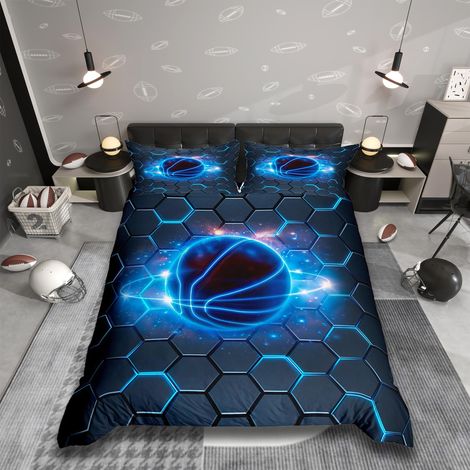 Parure de lit avec housse de couette de 135 x 200 cm, motif géométrique, motif de basketball, ballon, jeux de lit, art moderne, décoration de chambre à coucher pour garçons et filles (1/5)