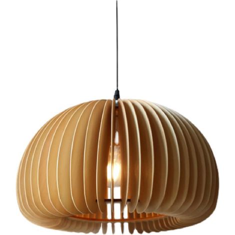 Suspension en bois naturel créative E27 pour cuisine et salle à manger, lampe vintage design pour table et couloir, luminaire (1/4)