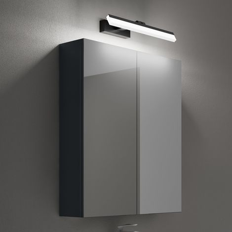 Mai & Mai Armadietto a Specchio 60x15x70cm con Lampada da Specchio LED per Bagno 40cm, 9W 6000K, Specchiera Bagno Mobilettto da Parete Antracite Opaco con 2 Ante e Applique Specchio, Spiegelschrank 02 (1/5)