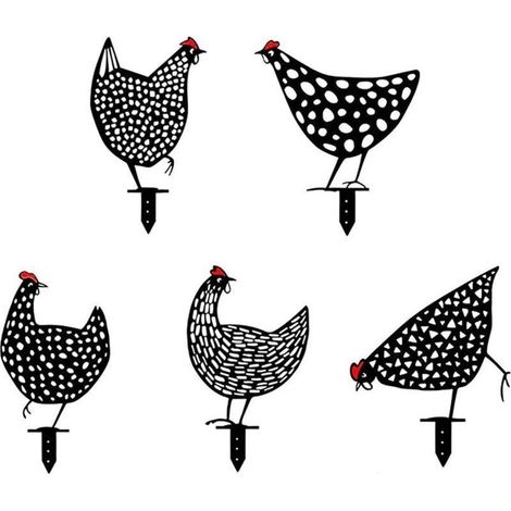 Morceaux de poule de jardin, décoration artistique pour sol de jardin, piquets de silhouette d'animaux en métal, statue de coq creuse pour décoration de patio.-Crezuo (1/4)