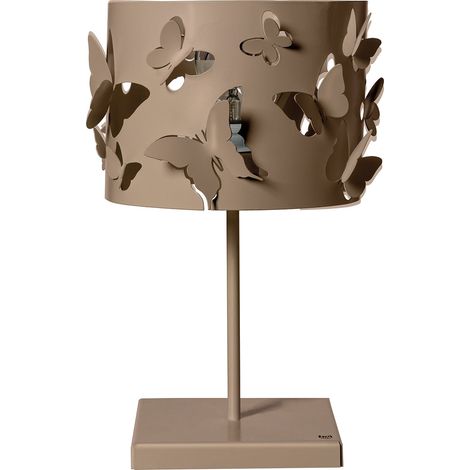 Lampada da tavolo Farfallosa 20x20x37,2 cm in ferro traforato con farfalle in rilievo Effetto luce decorativo Attacco E27 Made in Italy Beige