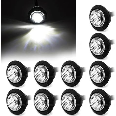 10 pezzi di luci laterali rotonde a LED da 3/4" 12V per camion, auto, autobus, rimorchi, roulotte, barche, luci posteriori, luci dei freni (bianche)