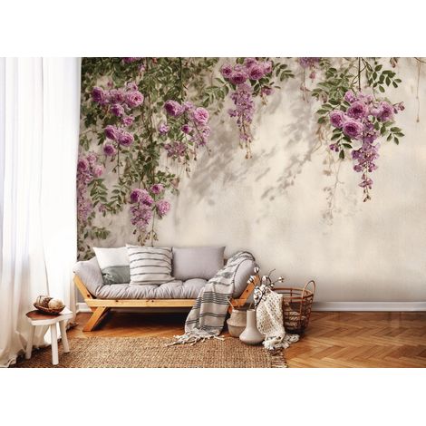 Fototapete Blumen Hängend Rosen, für Wohnzimmer und Schlafzimmer, 300 x 210 cm – Komplettset inkl. Kleister & Anleitung (1/5)