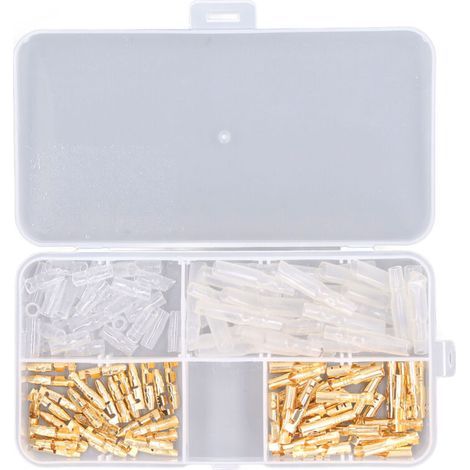 120 pièces Kit de connecteurs de moto Borne à sertir électrique Câblage nu mâle femelle avec couvercle isolant 3,5 mm Or, (1/4)