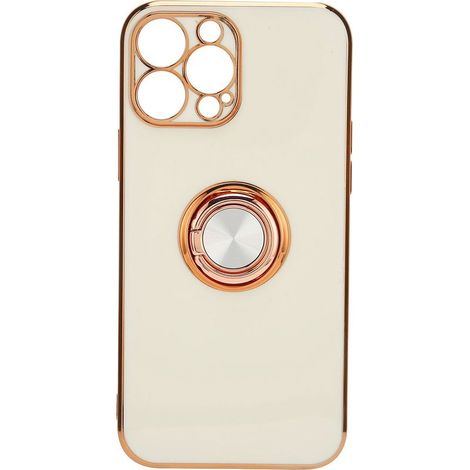 iPhone 13 Pro Max Handyhülle mit glitzerndem, roségoldenem Drehring, ultradünne, weiche, weiße TPU-Hülle für Damen (1/5)