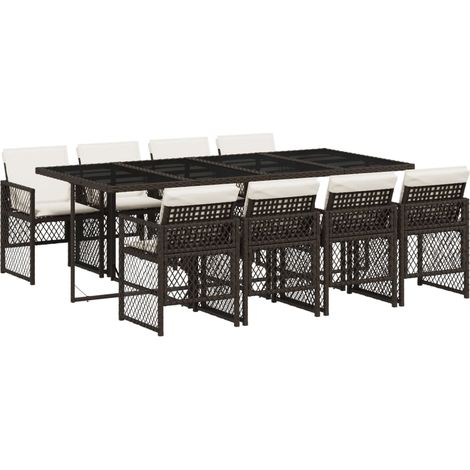 vidaXL Set da Pranzo da Giardino 9pz con Cuscini Marrone in Polyrattan (1/5)