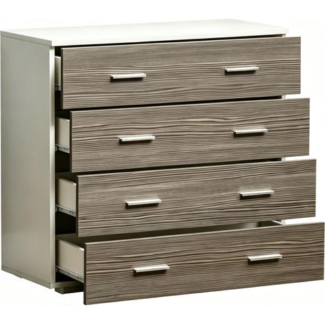 Sideboard mit 4 Schubladen aus Spanplatte in Weiß und Grau, 76 x 35 x 72 cm (1/5)