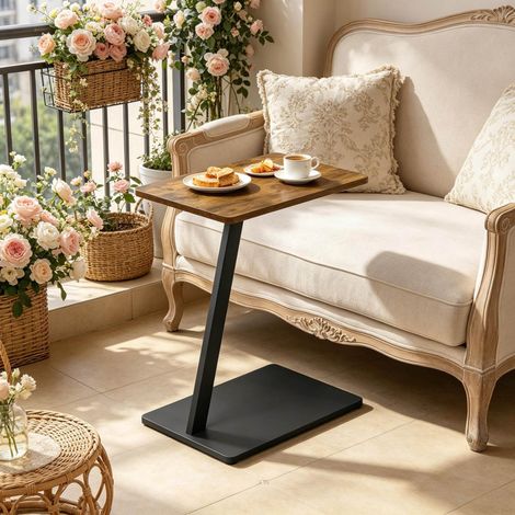 Table d’appoint en C 48x33x64,5 cm noir et vintage, pour canapé, MDF et métal MEUBLIV (1/5)