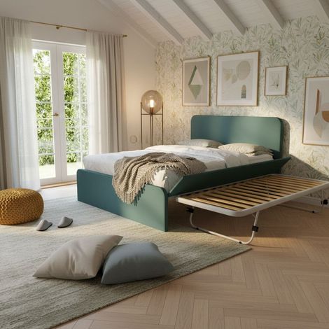 Letto matrimoniale 160x200 con rete estraibile e sollevabile - Verde Petrolio (1/5)