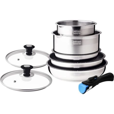 Batterie de cuisine Arthur Martin AM2493 8 pieces - Acier Inoxydable - Poignée amovible - Tous feux dont induction (1/3)