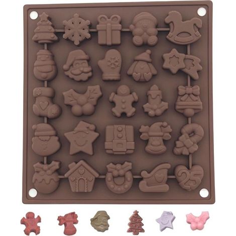 Moule à chocolat de Noël 25 cavités en silicone – Antiadhésif, réutilisable, passe au four et lave-vaisselle – Motifs sapin, bonhomme de neige (1/5)