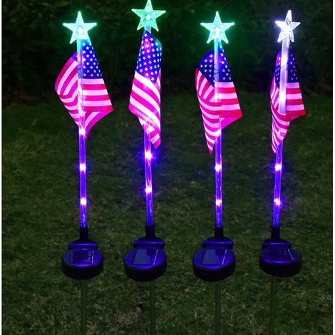 Luminaire Solaire En Forme De Drapeau Américain - Pour Jardin Cour Et Terrasse - Hauteur 64 Cm - Fonctionnement Automatique - 1 Pièce (1/5)