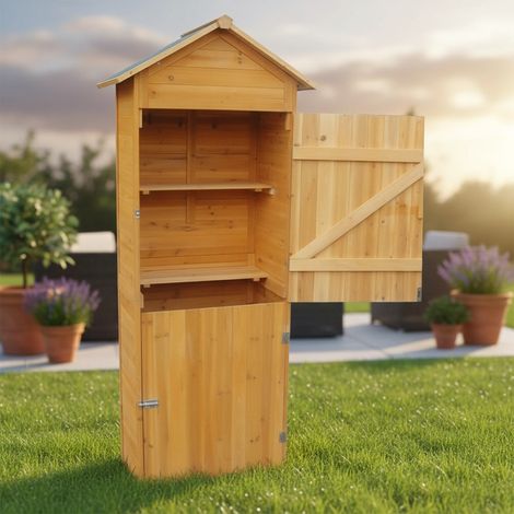 Mucola – Armoire de jardin en bois naturel 79x49x190 cm – Montage rapide – 2 étagères intégrées – Rangement spacieux et esthétique (1/5)