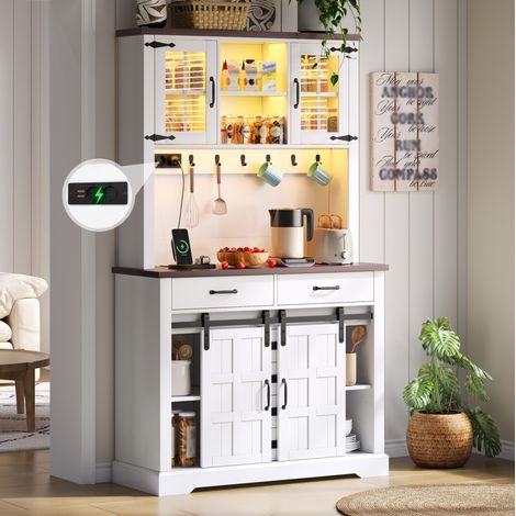 Buffet de cuisine 180x108x40 cm blanc avec LED, prises intégrées et grand rangement (1/5)