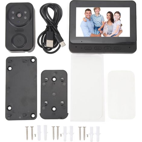 Videoportero inalámbrico 1080P con visión nocturna, WiFi de 2,4 GHz, intercomunicador de voz bidireccional, lente gran angular y fuente de alimentación USB-C.