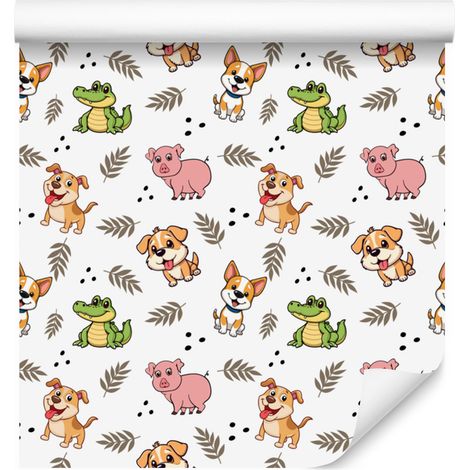 Carta da parati bianca con animali per soggiorno e camera da letto, 50x1000 cm (1/5)